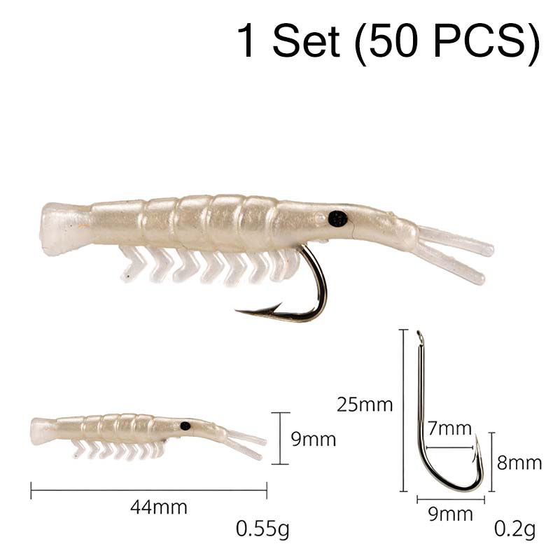 50PCS Lifelike Shrimp Lures Set with Hooks