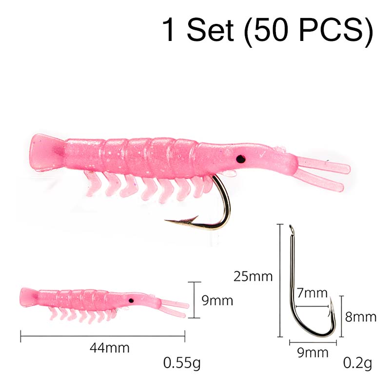 50PCS Lifelike Shrimp Lures Set with Hooks