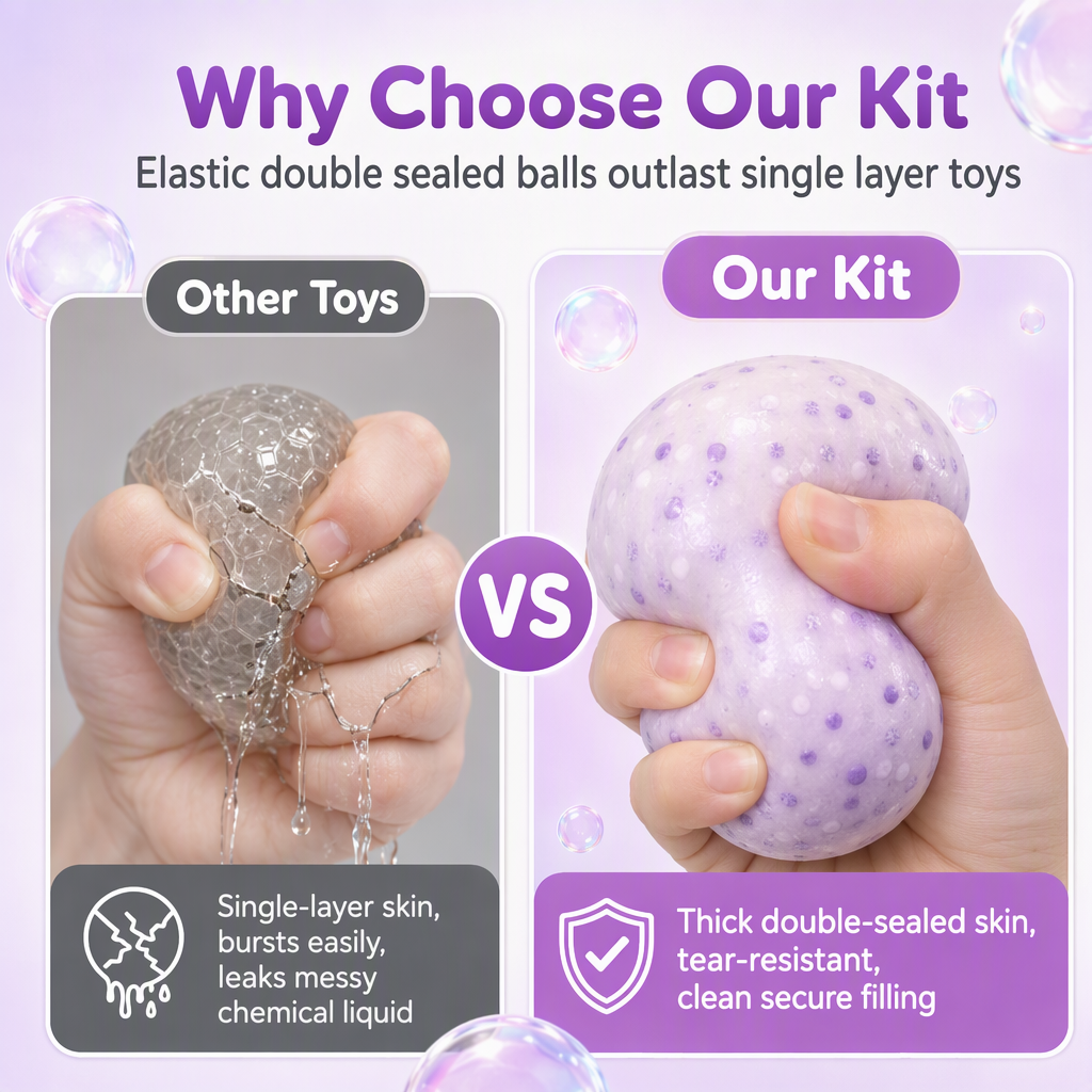🔥50% OFF NOW! DIY Squeeze Ball Making Kit with colorful clay & sparkling fillers, leak-proof slow-rising fun, no-mess craft for kids 🎨🧪✅💥