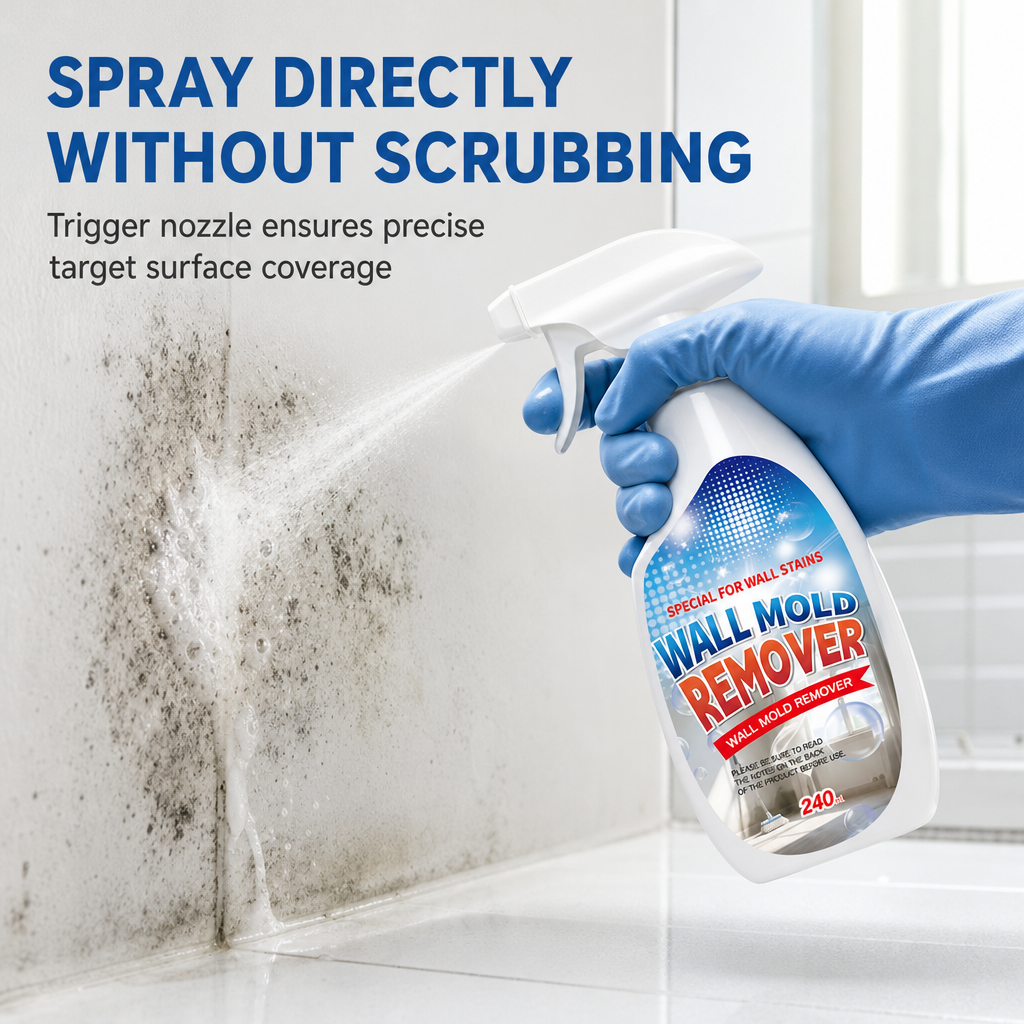 🔥50% OFF NOW! Wall mold & mildew remover spray 240ml, quick stain removal for painted walls & wallpaper 🧱✨✅💥