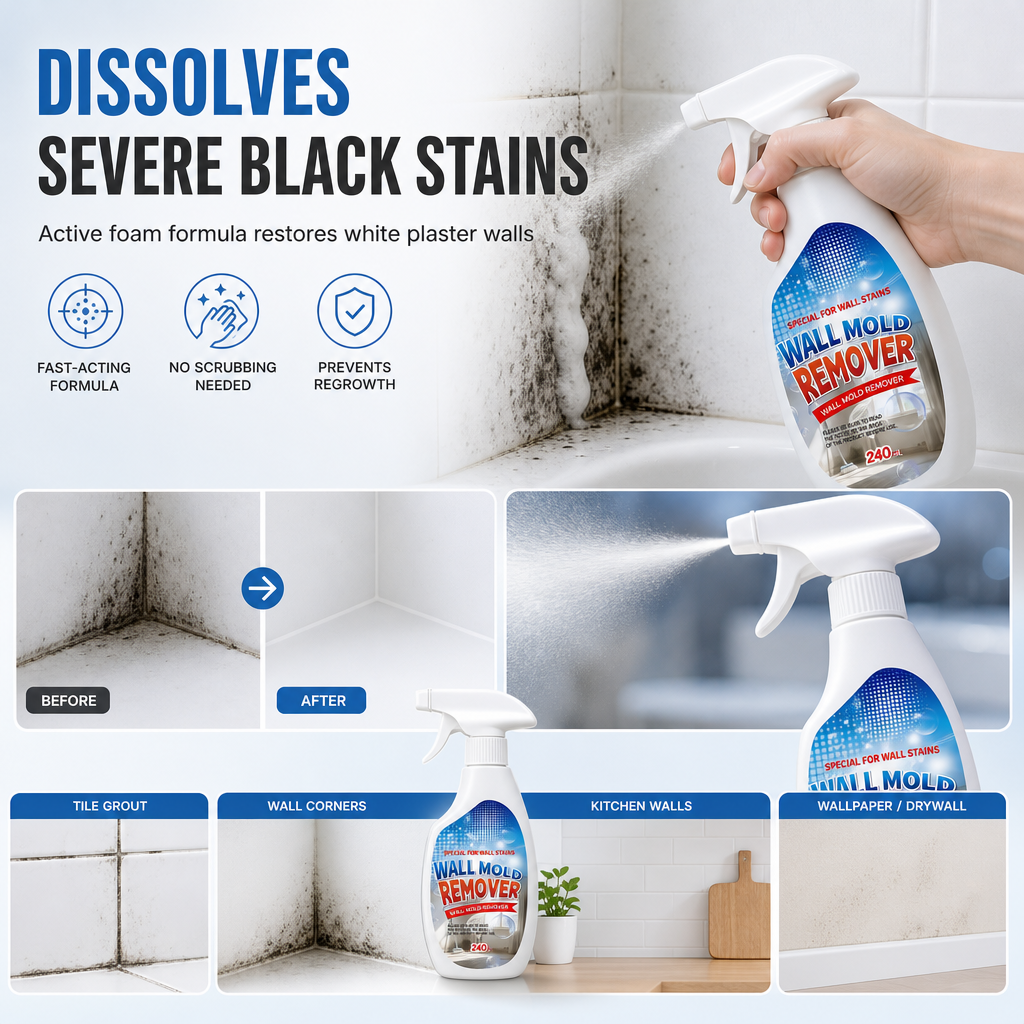 🔥50% OFF NOW! Wall mold & mildew remover spray 240ml, quick stain removal for painted walls & wallpaper 🧱✨✅💥