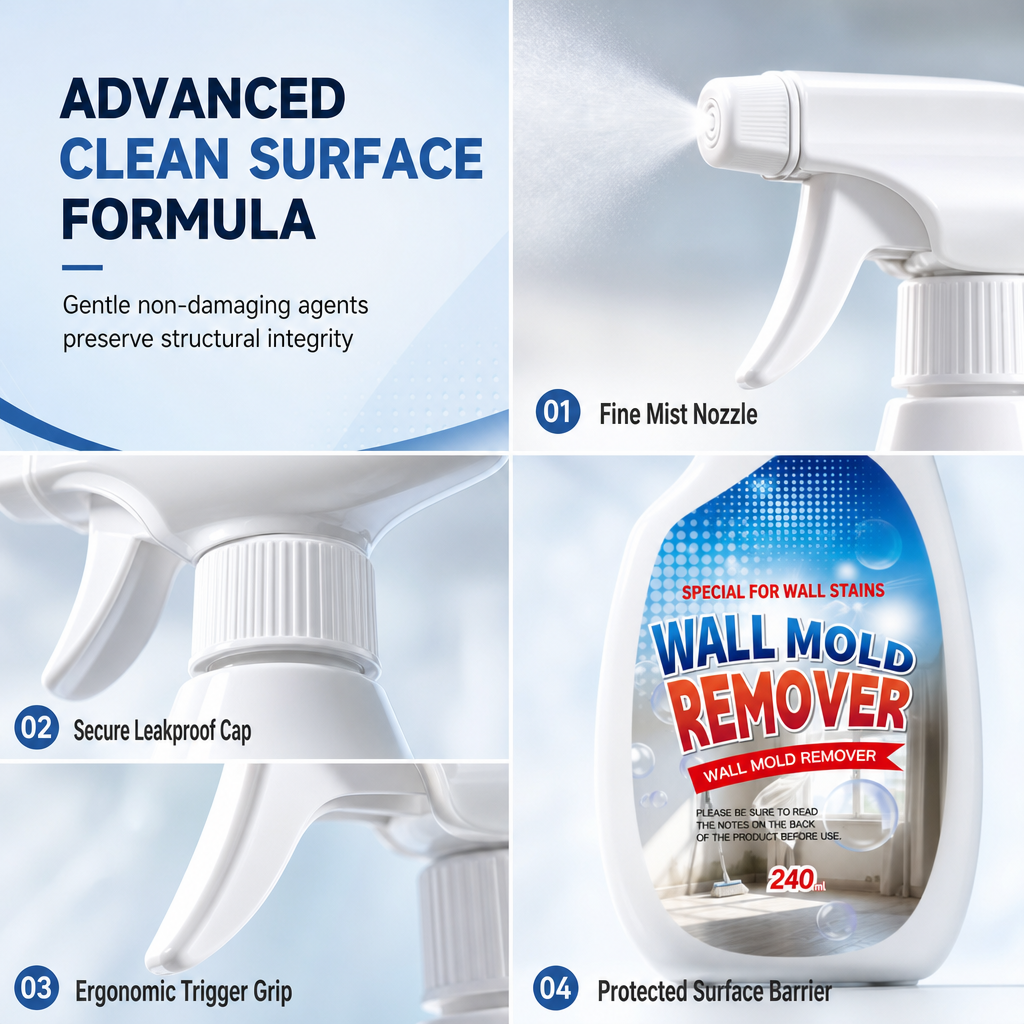 🔥50% OFF NOW! Wall mold & mildew remover spray 240ml, quick stain removal for painted walls & wallpaper 🧱✨✅💥