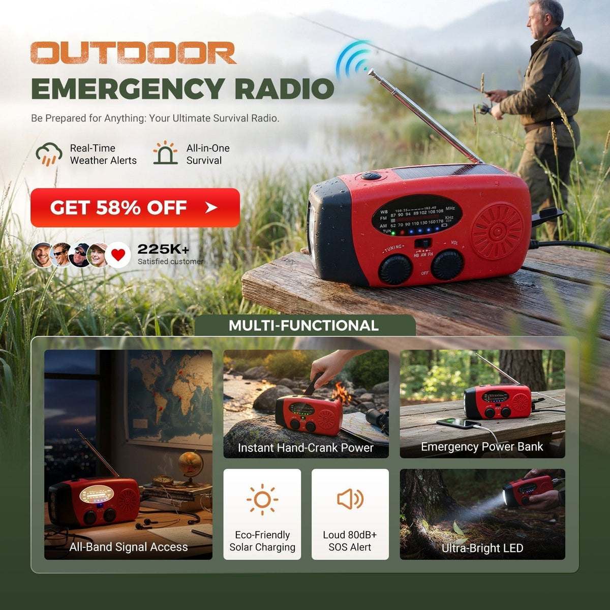 🔥50% OFF NOW! Solar emergency radio with power bank, hand crank & weather alert 📻☀️🔋✅