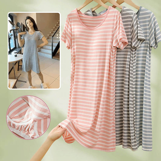 Comfortable And Cozy Cotton Striped Nightgown