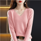 V-Neck Pullover Long Sleeve Solid Color Cashmere Sweater