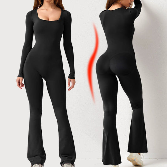 [Gift For Her] Women's Long Sleeve Square Neck Wide Leg Jumpsuit