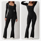 [Gift For Her] Women's Long Sleeve Square Neck Wide Leg Jumpsuit